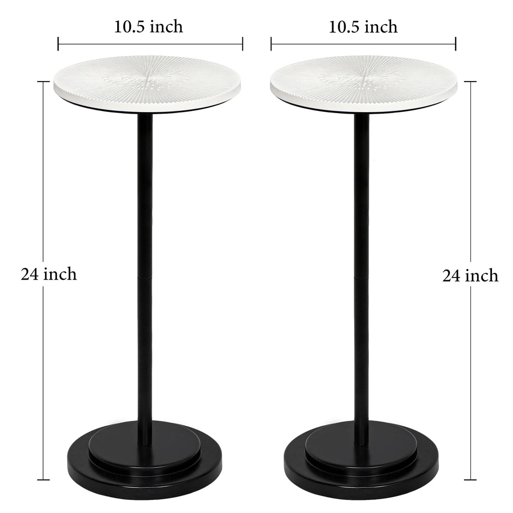 Drink Table Set of 2, Weighted Base Pedestal Table, Martini Table, Small Side Table with Wooden Carved Table Top