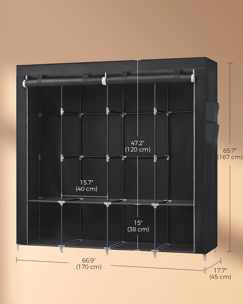 Portable Closet with Cover, 4 Hanging Rods and Shelves