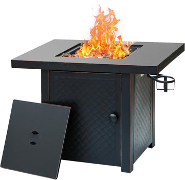 32'' Propane Fire Pit,50000 BTU Gas Firepit Table with 2 Drink Holders