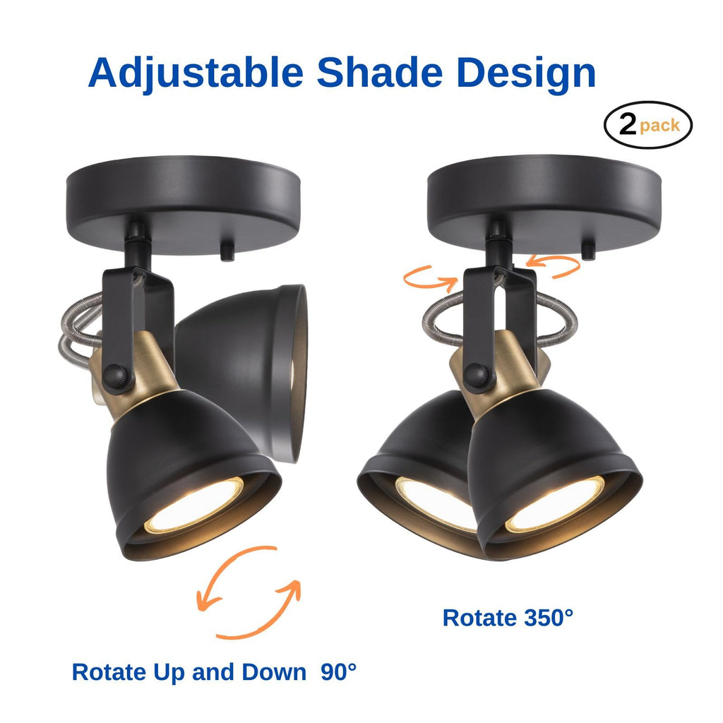 1 Light Track Light Kit Modern Ceiling Spotlights,2 Packs Matte Black with Brass Accent Adjustable Wall Lights Mount