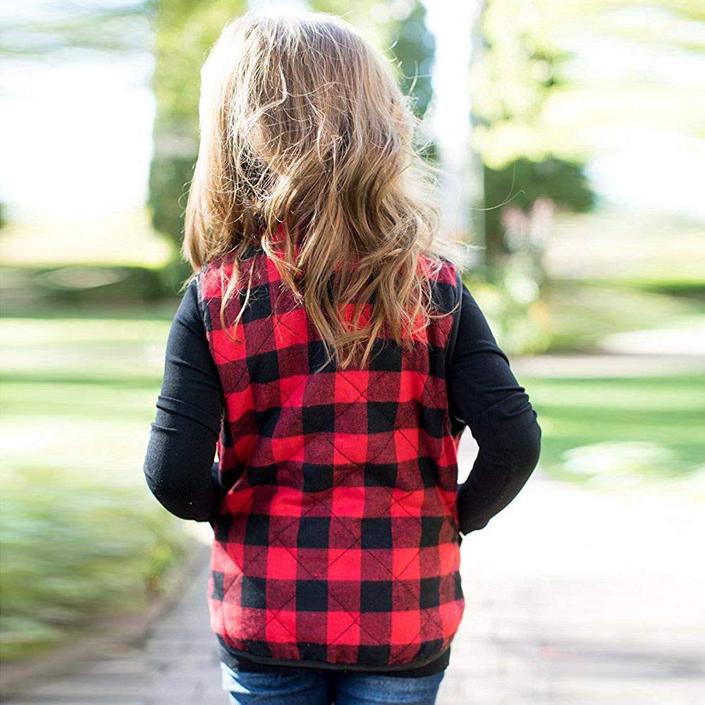 Toddler Baby Girls Winter Warm Vest Clothes Buffalo Plaid Jacket Kids Puffer Quilted Gilet Coat