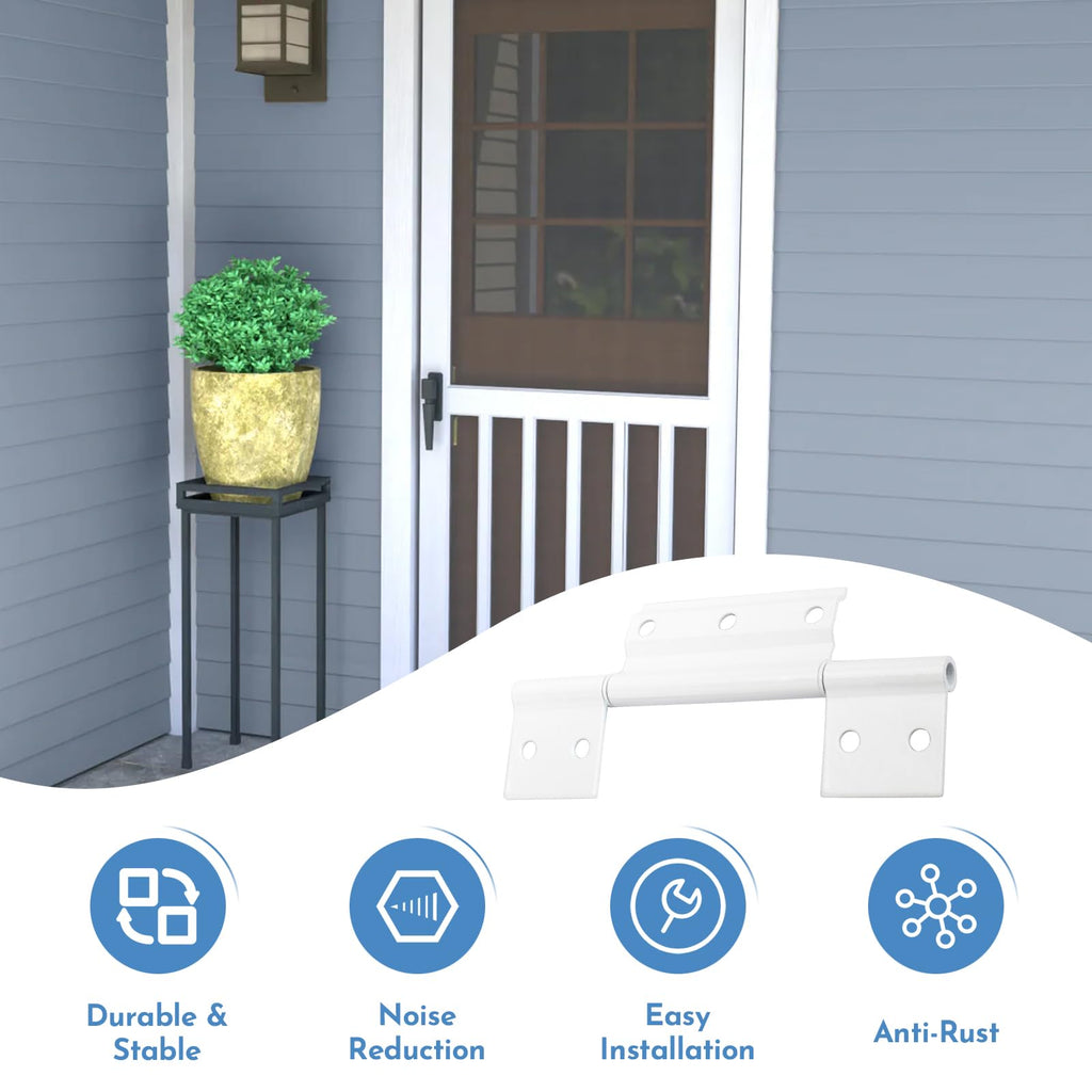 3Pack Screen Door Hinges, Aluminum 1/8 in. Grooved Center, White