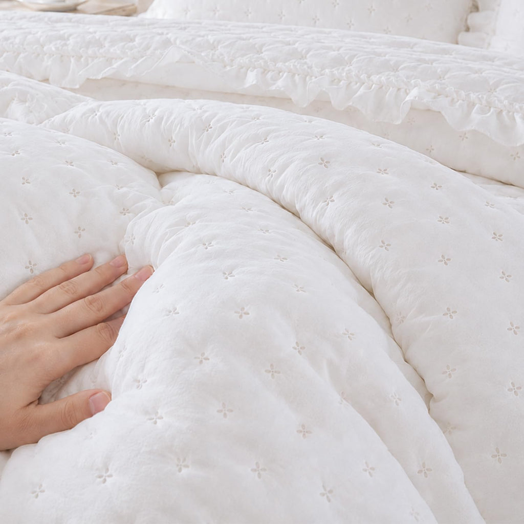 White Quilt Set, Oversized Ruffle Farmhouse Bedding