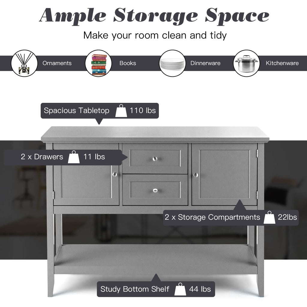 Buffet Sideboard, Solid Wood Storage Cabinet Console Cabinet with 2 Drawers & Shelf, Credenza Buffet Server Cupboard