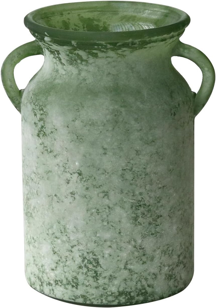 Glass Flower Vase with Handle - 8 Inches Rustic Imitation Ceramic Vase