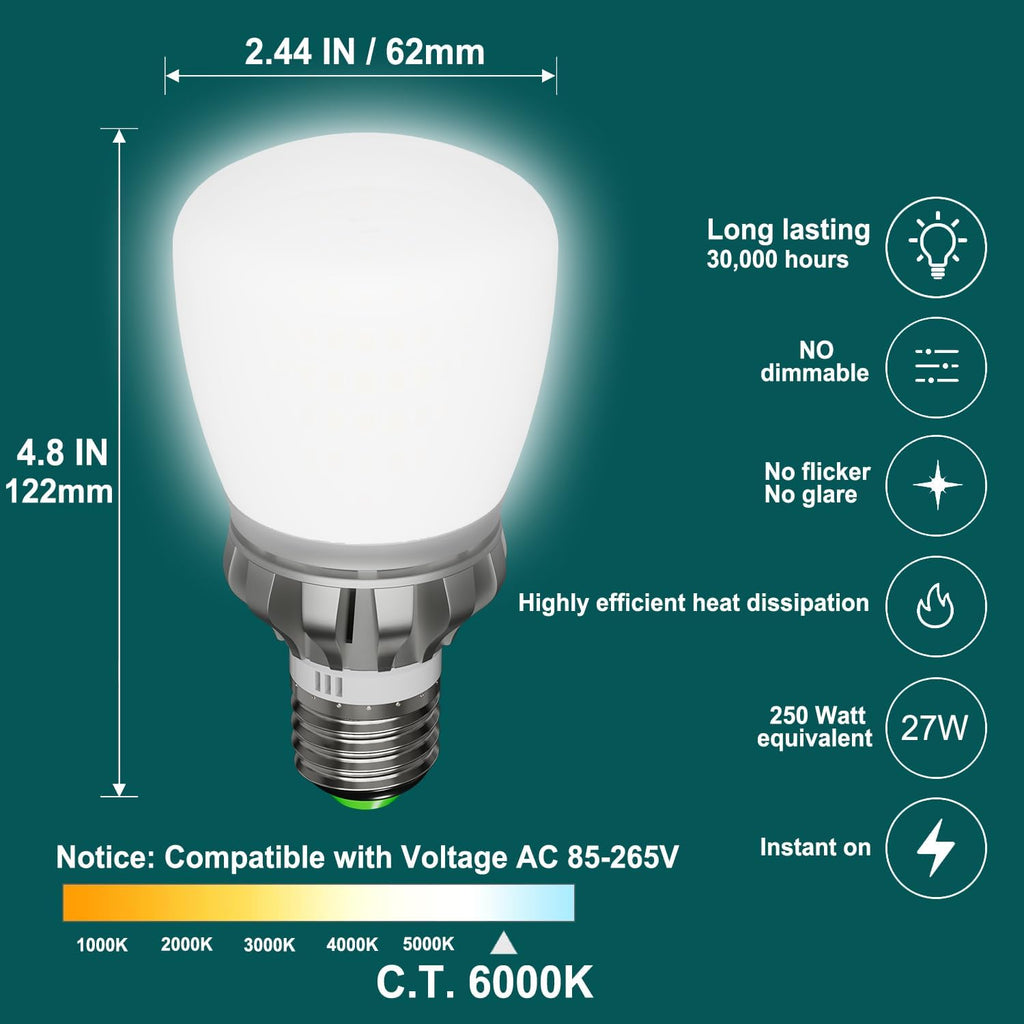 A19 LED Light Bulbs, 3670 Lumens E26 LED Bulb, 250W Equivalent, 6000K Cool Daylight White Non-Dimmable, 22-Year