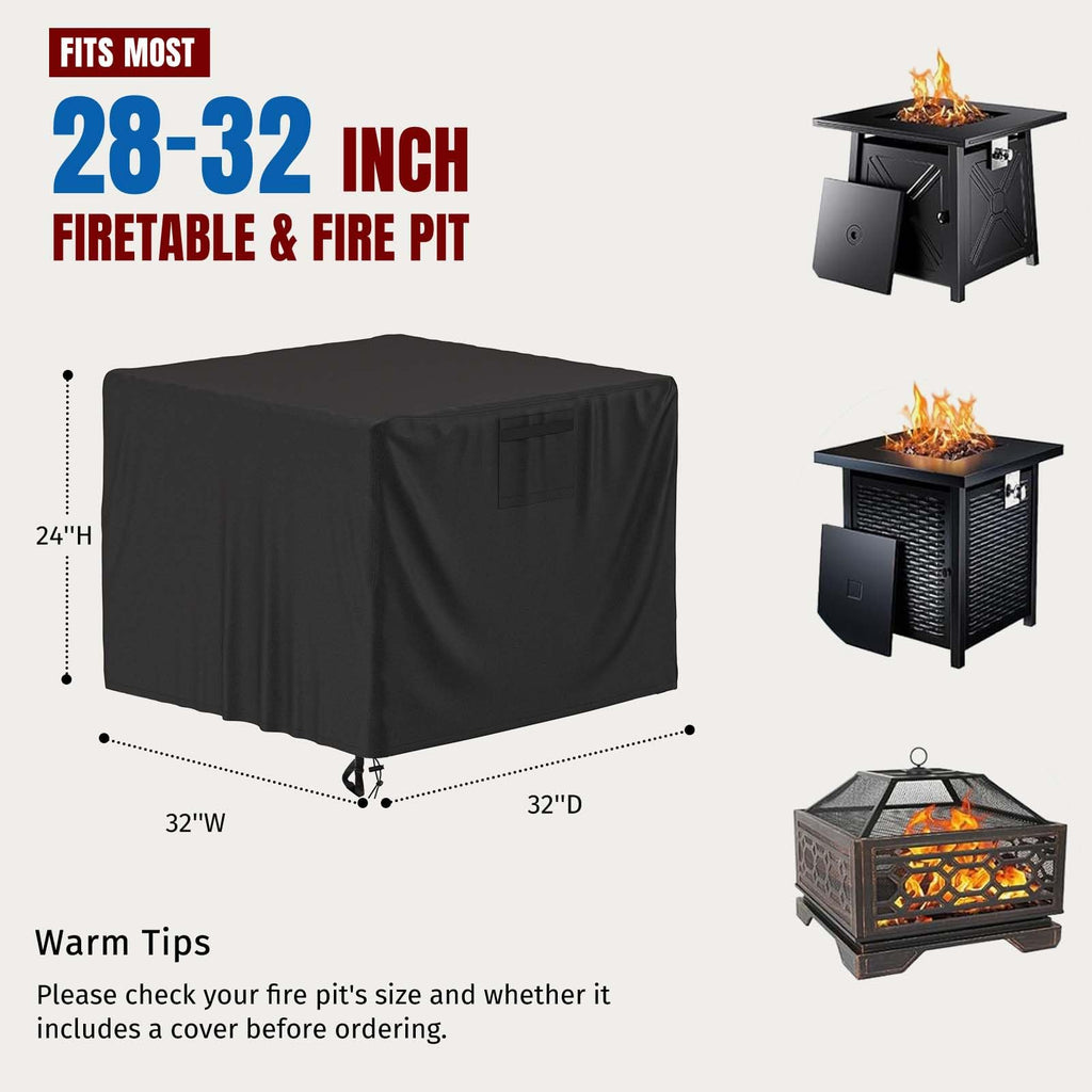 32 Inch Fire Pit Cover Square, Fits for 28-32 Inch Outdoor Fire Pit Table, Waterproof Layer & Double Stitching with