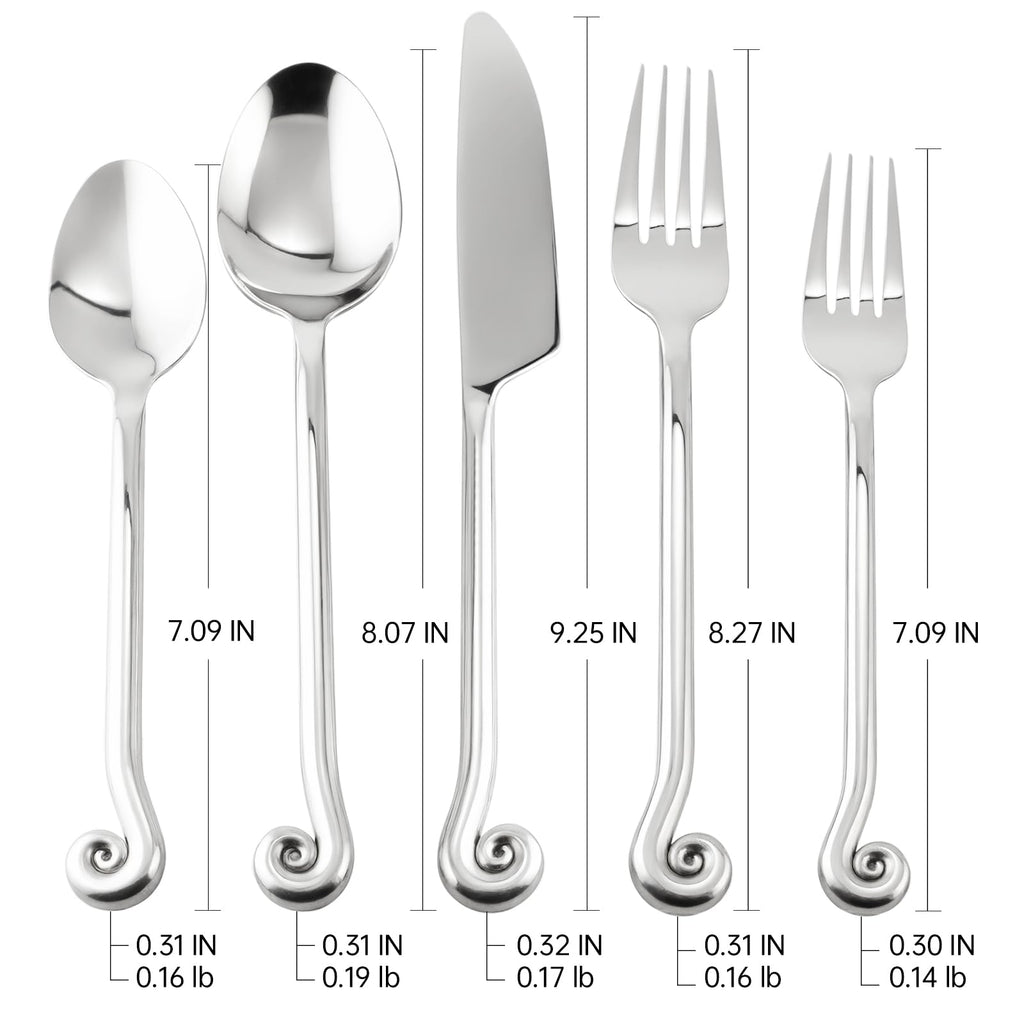 18/10 Stainless Steel Flatware, Silverware Set Combo with Musical Note Tail Design, Dishwasher Safe, 20-Piece Cutlery