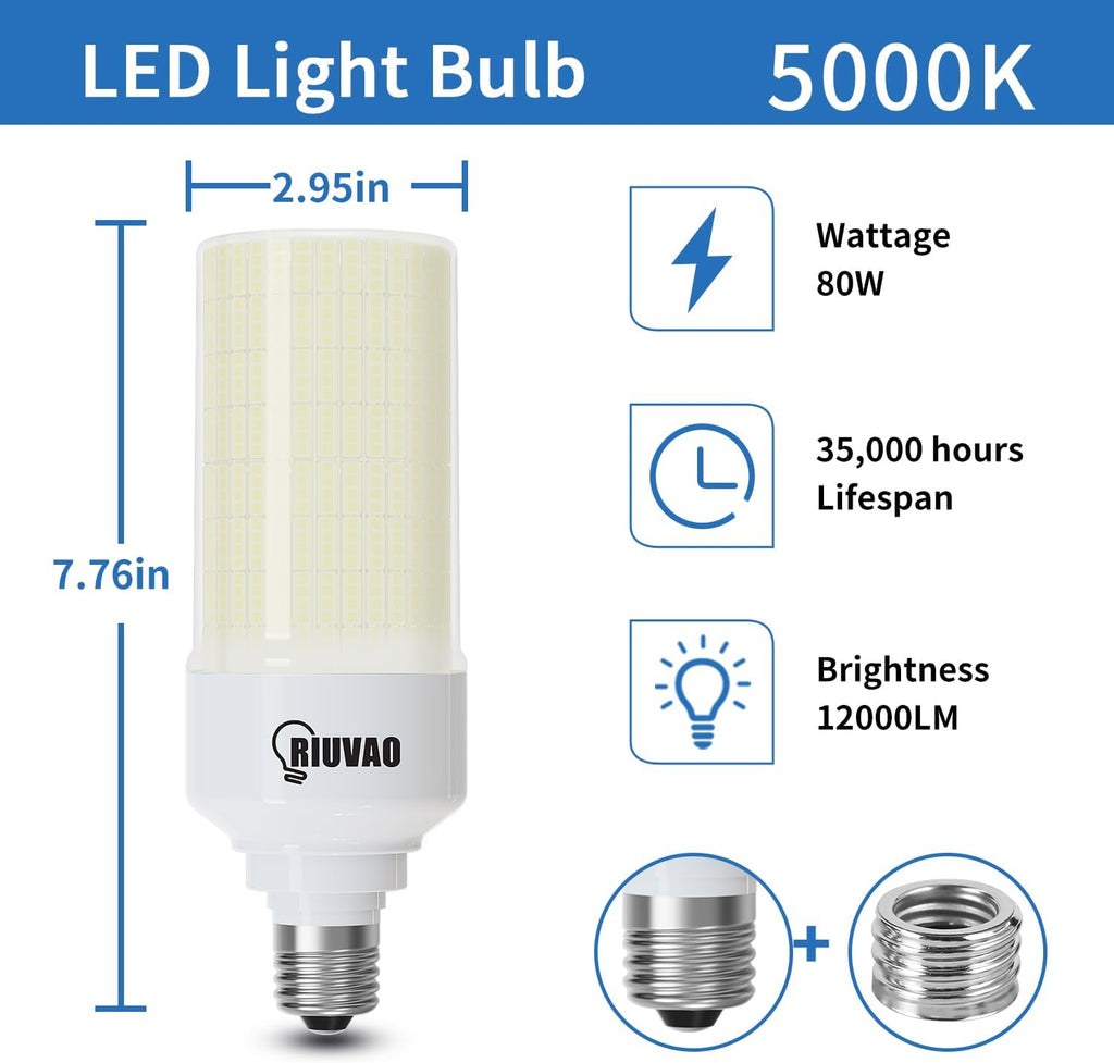 80W Led Corn Light Bulb,800W Equivalent 5000K Daylight 12000 High Lumen Super Bright E26/E39 Base Led Bulbs