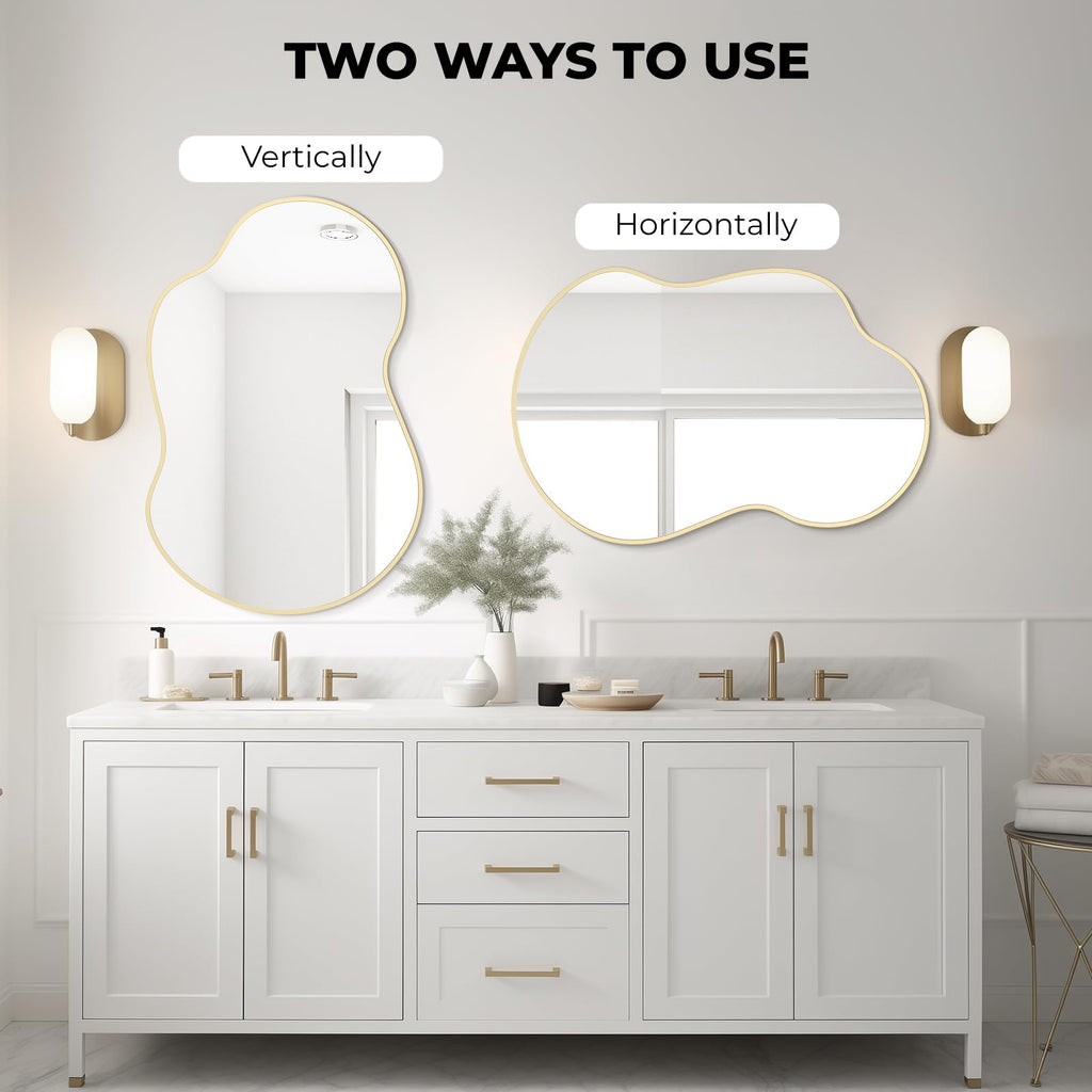 Gold Asymmetrical Mirror, Modern Irregular Wall Mirror with Aluminum Frame, and Entryway 36" H x 24" W (Gold)