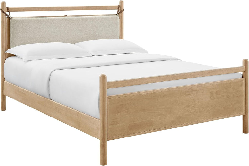 Leni Queen Size Wood Platform Bed Frame in Light Oak Heathered Ivory