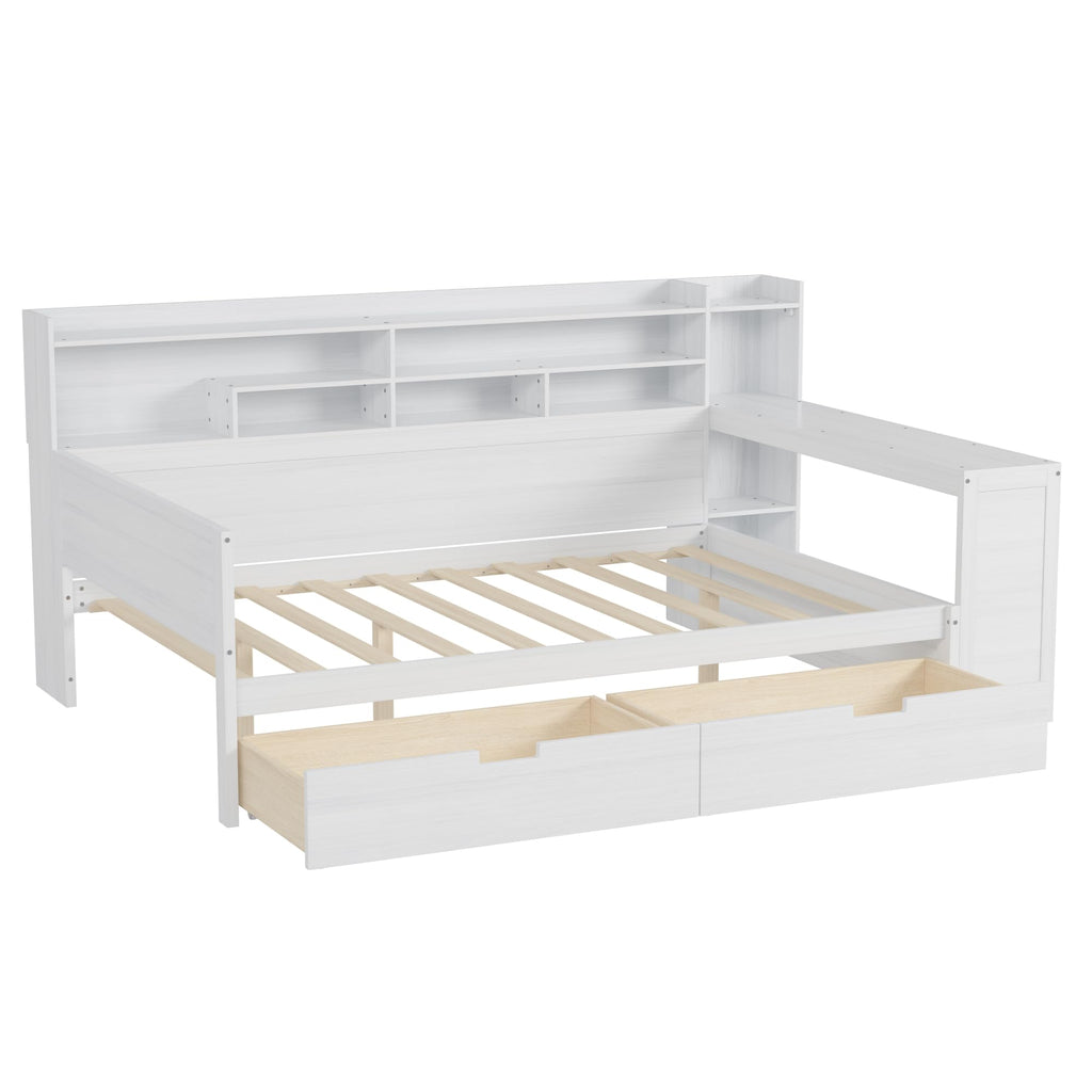Full Size Daybed with Desk and Storage Drawers, Antique White