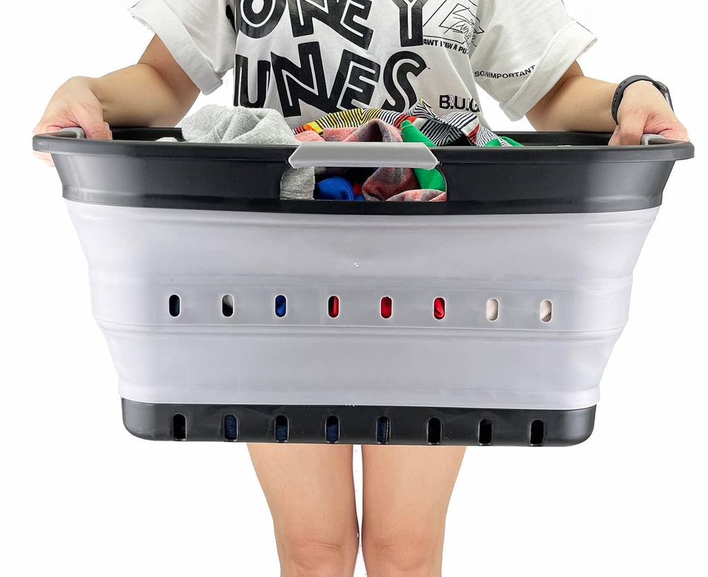 42L (11 gallon) Collapsible Plastic Laundry Basket - Foldable Pop Up Storage Container/Organizer - Portable Basket