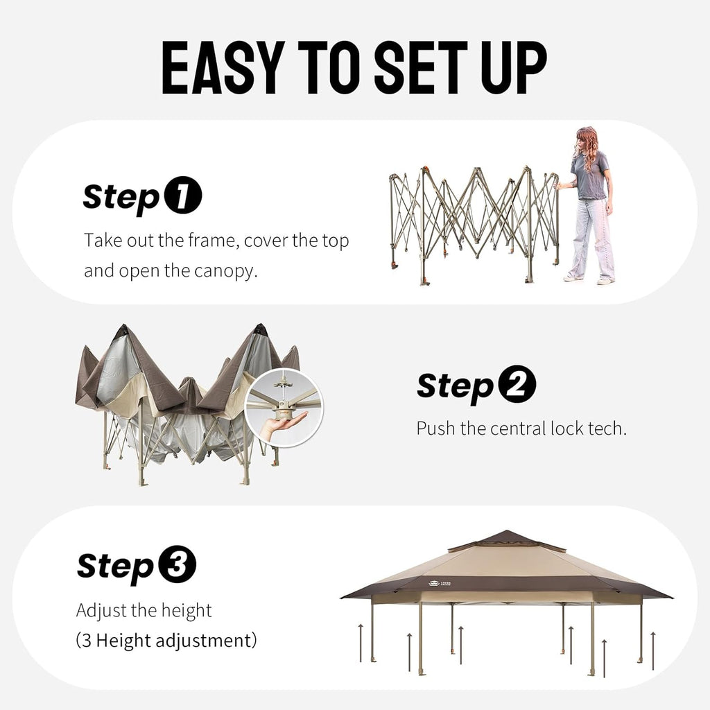 13x13 Pop Up Gazebo with Mosquito Nettings, Beige&Coffee | Portable Gazebo with CENTERLOK