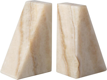 Marble Bookends for Shelves, Large Bookends for Heavy Books, Non-Slip 7Lbs Stone Book Ends for CD/Movies, Modern