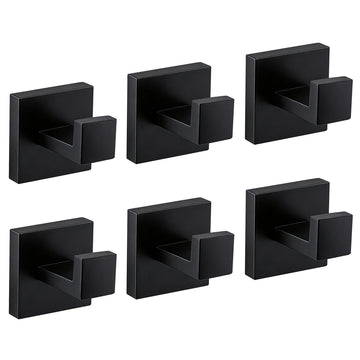 6 Piece Towel Hook - Bathroom Robe Hook - Matte Black