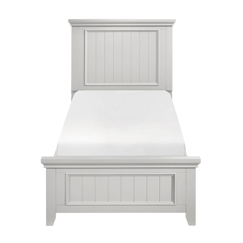 Wood Panel Bed Frame, Shiplap Headboard and Footboard, Off-White