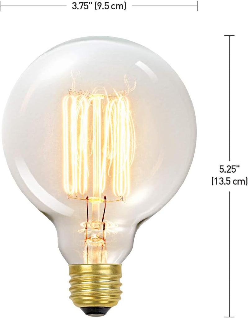 60W Vintage Edison G30 Vanity Tungsten Incandescent Filament Light Bulb, E26 Standard Base, 245 Lumens