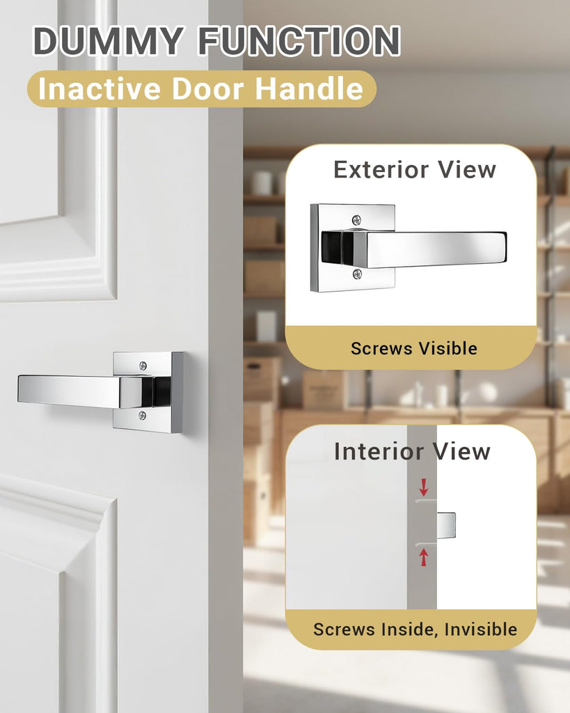 8 Pack Dummy Door Handle Closet Doorknob, Polished Chrome No Turning Fake Door Lever, Reversible for Left&Right(One