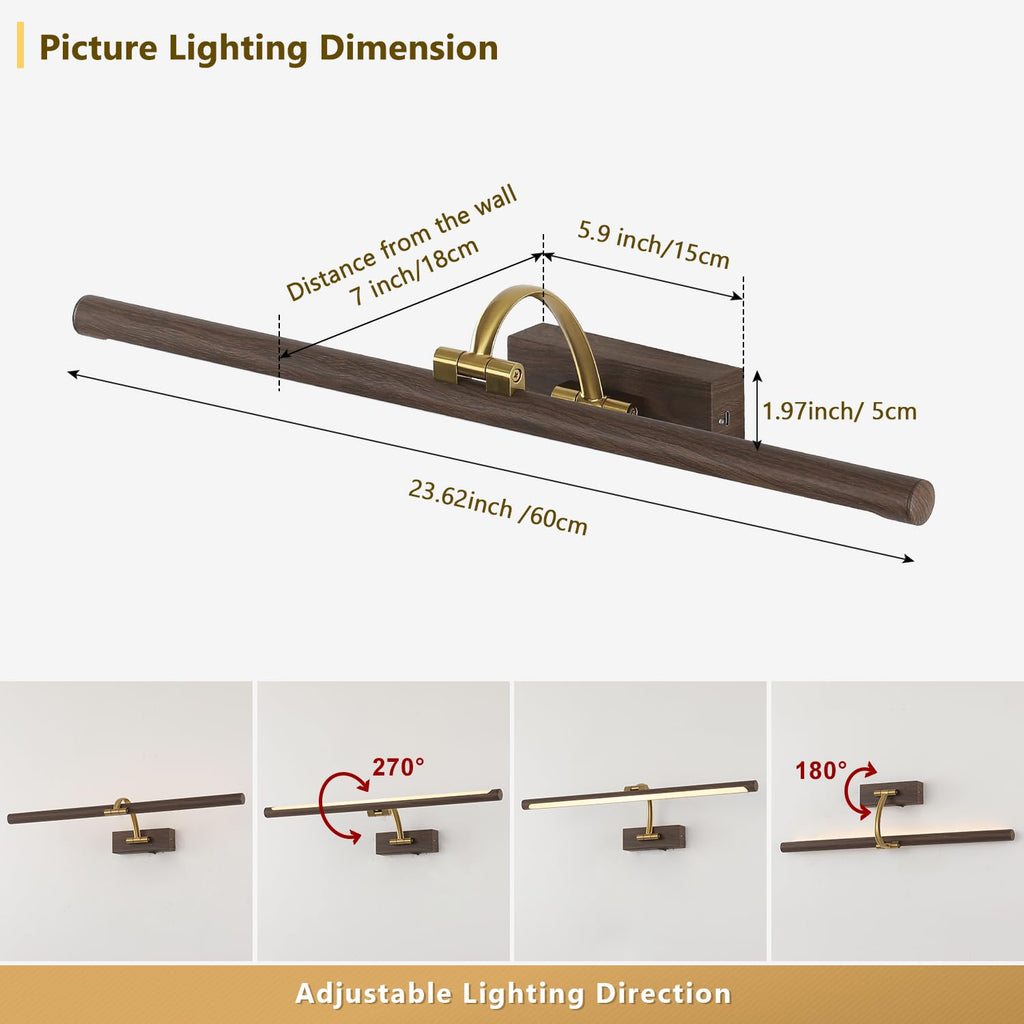 Wireless Picture Light, Wood Grain Finish Rechargeable Art Light