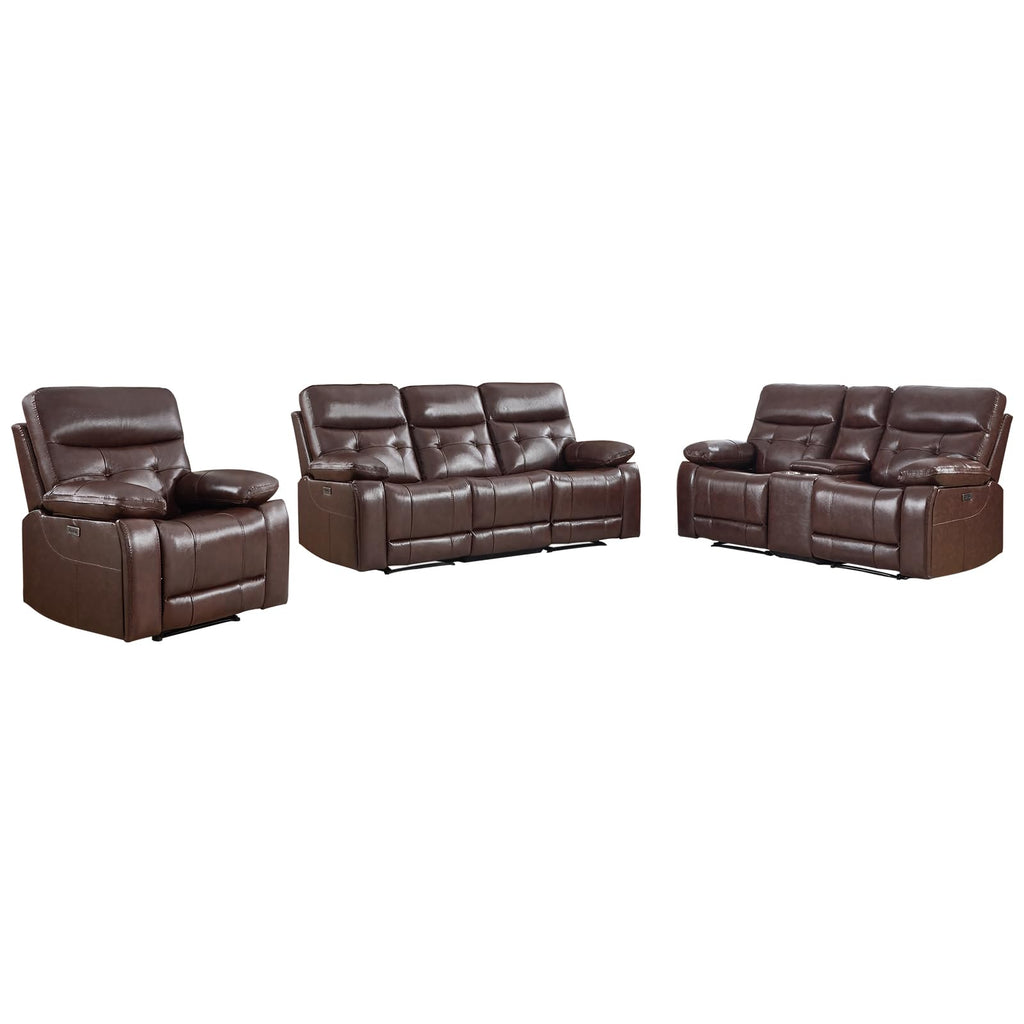 Genuine Leather Power Reclining Sofa Set, Living Room Furniture Sofa Set, Power Recliner Chair, Loveseat and Sofa with