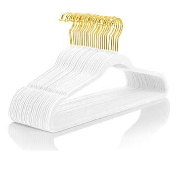 Premium Velvet Hangers Pack 60 Pcs Heavyduty - Non Slip Slimline - Velvet Suit Hangers White - Gold Hooks, Space