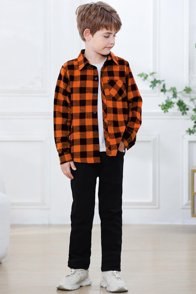 Boys Long Sleeve Flannel Plaid Shirt Button Down Shirts