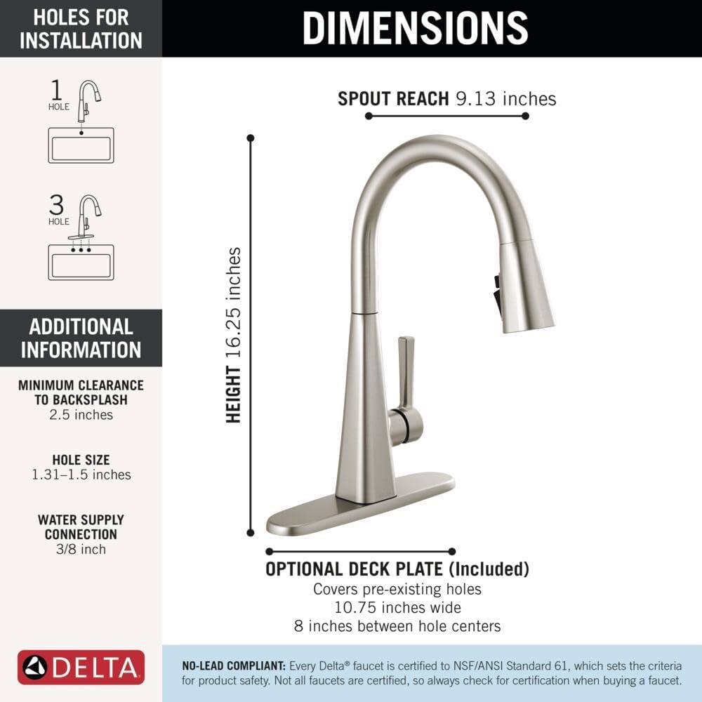 Lenta Brushed Nickel Kitchen Faucet with Pull Down Sprayer, Modern Single Hole Kitchen Sink Faucet, Single Handle