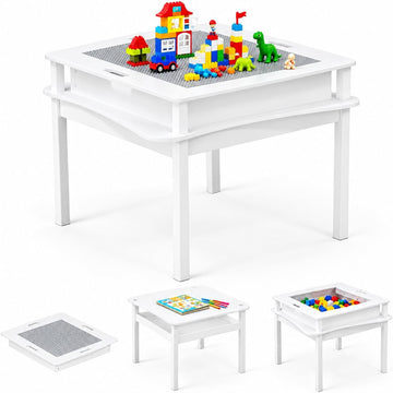 3 in 1 Kids Activity Table, Kids Construction Play Table with Storage, Crafts & Play for Toddler Ages 3-8, White