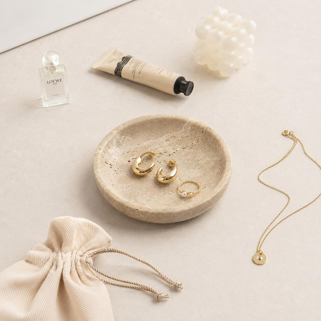 Small Natural Marble Jewelry Tray Key Plate Holder Dish Trinket Decor Catch All Bowl for Ring Earring Stone Gift