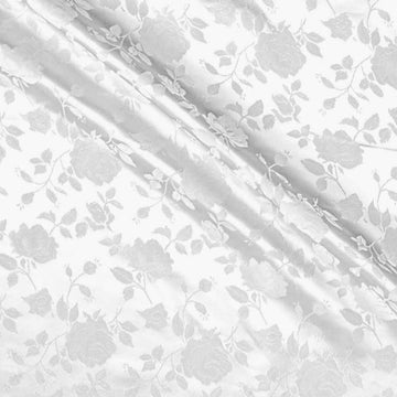Rose Satin Brocade Fabric, 58 Inches Wide - White - Sold by The Yard
