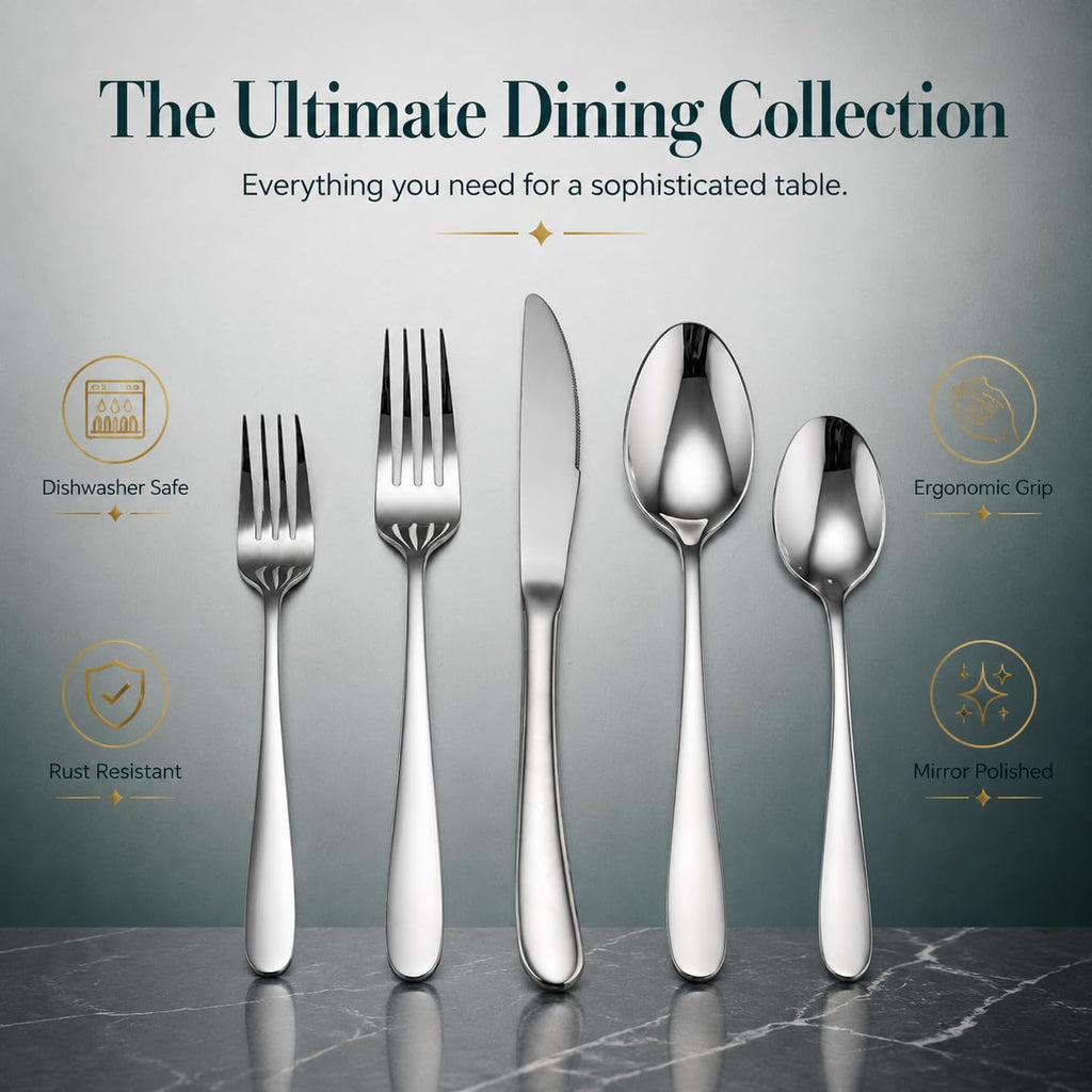 Silverware Set for 12, 60-Piece Stainless Steel Flatware, Heavy Duty