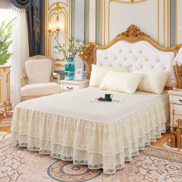 Double Lace Bed Skirt for Queen Bed - 17in. Drop, Easy Fit Ruffle Bedskirt Wrap Around Bed Skirt, Anti Wrinkle & Fade