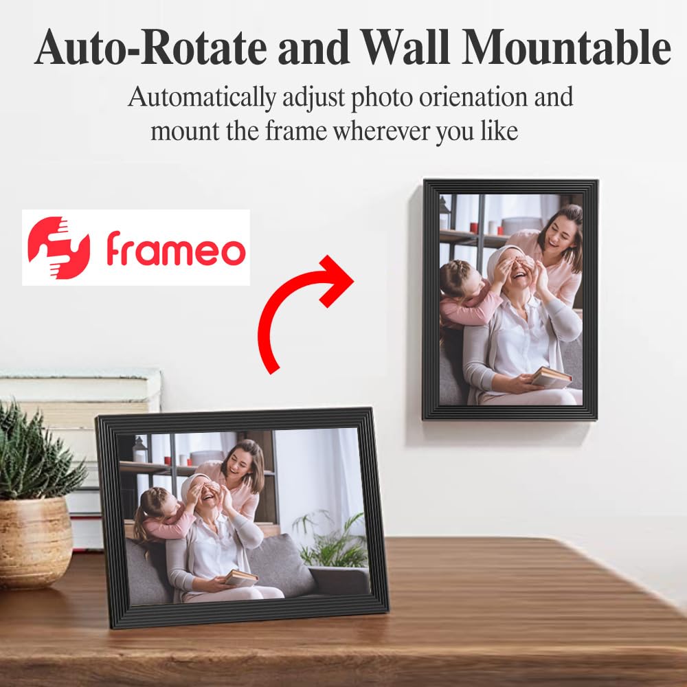 Digital Picture Frames Load from Phone, Frameo 10.1 inch Smart WiFi Digital Photo Frames You Can Send Pictures Videos