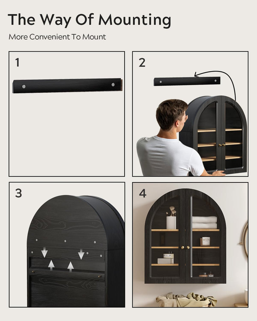 Arched Wall Cabinet, Large Bathroom Medicine Cabinet Wall Mounted Cupboard, Modern Floating Storage Cabinet with