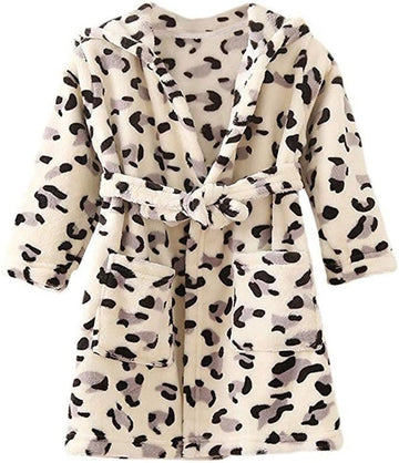 Kids Hooded Bathrobe Flannel Pajamas Dressing Gown for Boys Girls