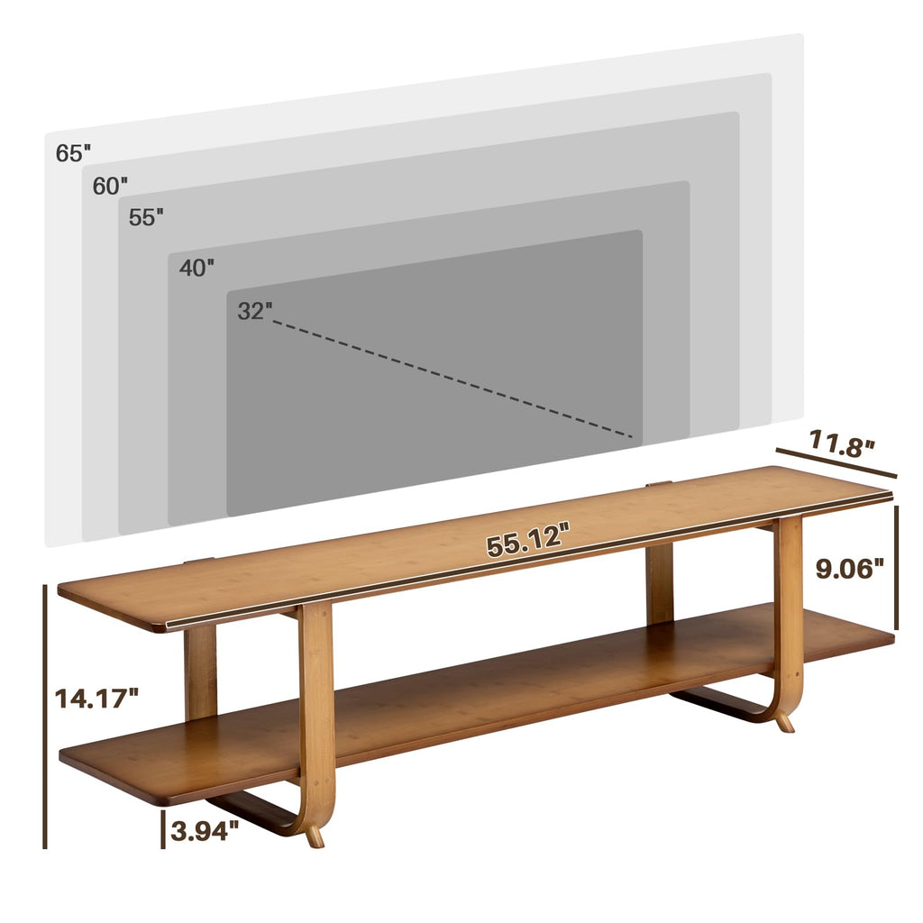Bamboo TV Stand with Storage for TVs up to 65'', Modern Entertainment Center with 2 Open Shelf, Accent TV Media