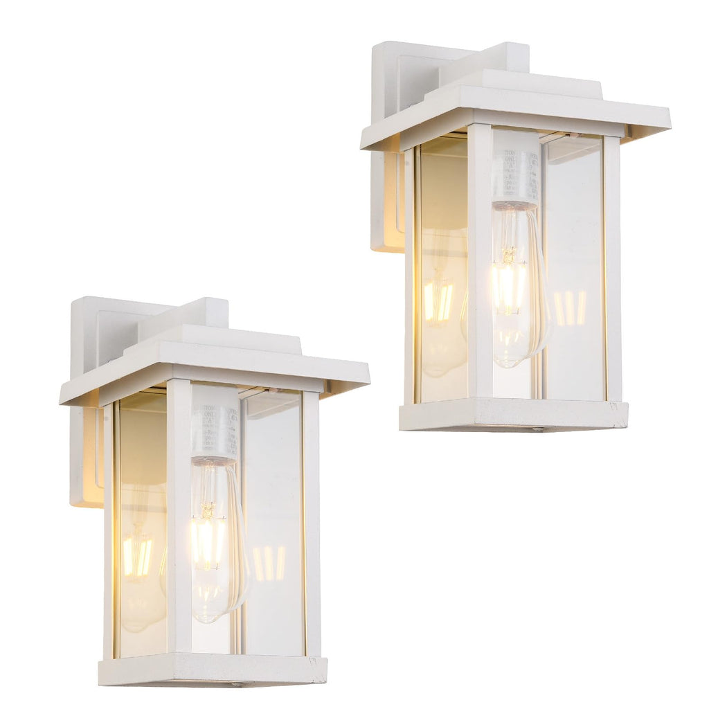 2 Pack Outdoor Wall Sconce White Exterior Wall Lights in Clear Glass