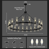 Black Wagon Wheel Chandelier, 60 Inch Glass Chandeliers, 20 Light Chandelier for High Ceiling, Modern Farmhouse Chandeliers for Living Room, Dining Room, Entryway, Stairwell(Bulbs Included) A115-B0F29GZ45T