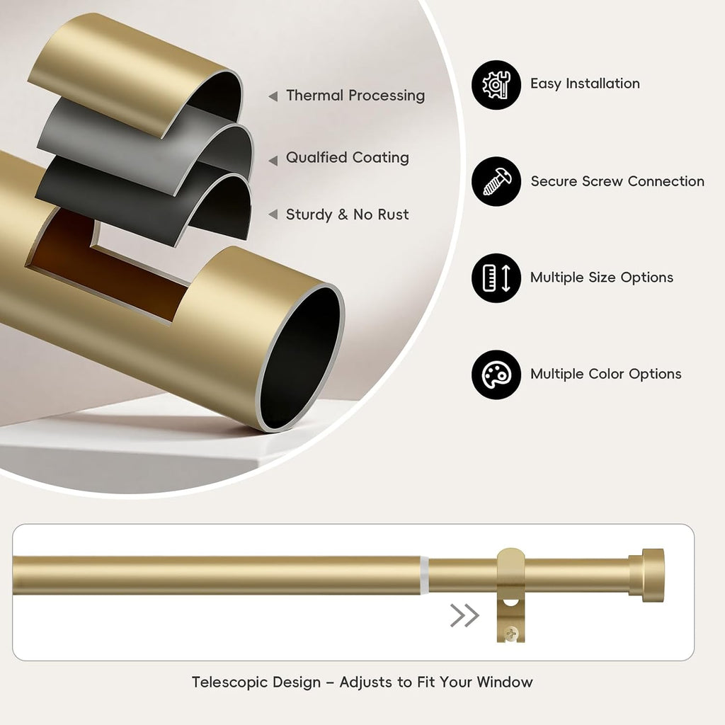 Gold Curtain Rods for Windows 48 to 84 Inch,1 Inch Heavy Duty Curtain Rods,Adjustable Modern Drapery Rod,Window