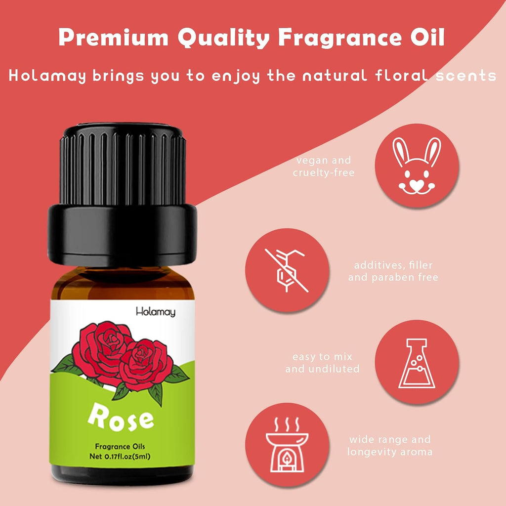 Floral Essential Oils, Premium Fragrance Oil for Candle Making, 5mlx10, Soap Making Scents - Rose, Jasmine, Neroli - Set of 10
