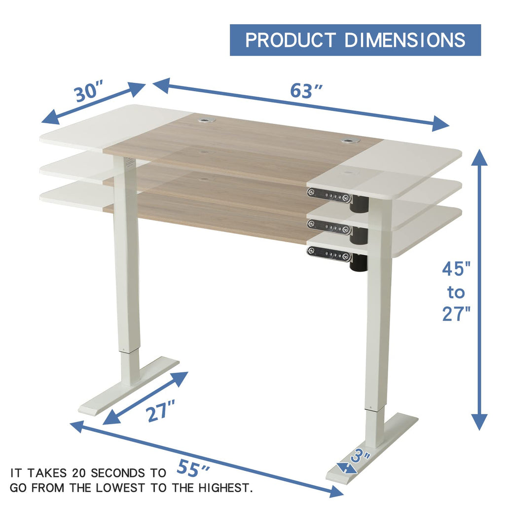63 x 30 Inches Electric Standing Desk, Height Adjustable Sit Stand Table with Splice Board, Stand up Home Office