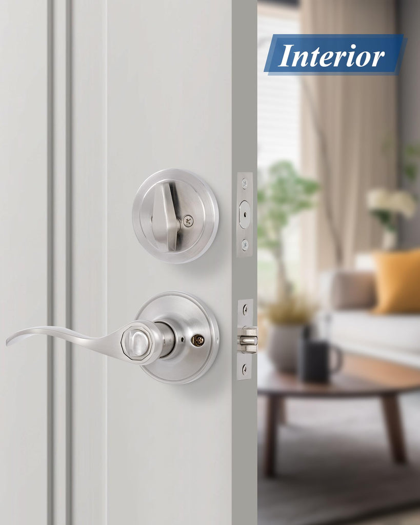 5 Pack) Keyed Alike Front Door Lever Lockset with Single Cylinder Deadbolt Combination Set, Wave Style Lever, Front