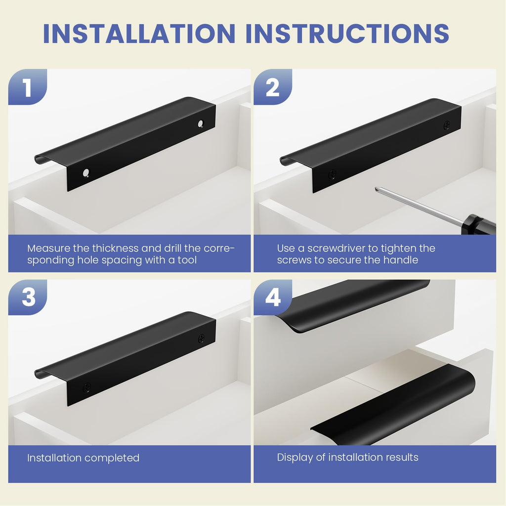 Black Cabinet Handles 5 Inch 25 Pack, Finger Pulls for Cabinets, Edge Pull for Dresser Drawers, Aluminum Alloy