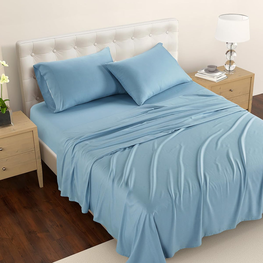 Queen Bed Sheet Set, Tencel Eucalyptus, for Hot Sleepers & Soft, 4Pc