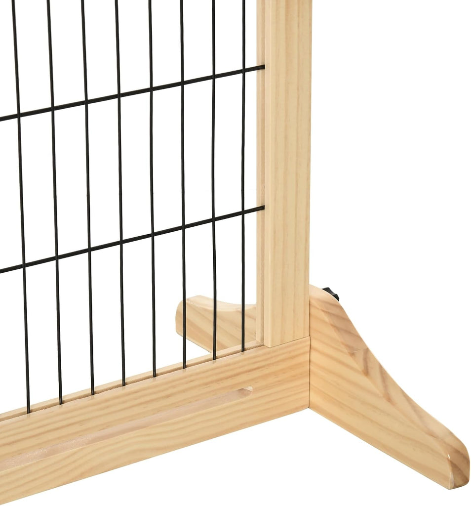 72" W x 27" H Extra Wide Freestanding Pet Gate with Adjustable Length Dog, Cat, Barrier, Doorway, Hallway, Natural