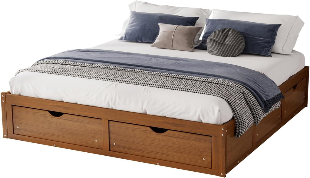 Japanese Low Solid Platform Bed Frame (Walnut, King)