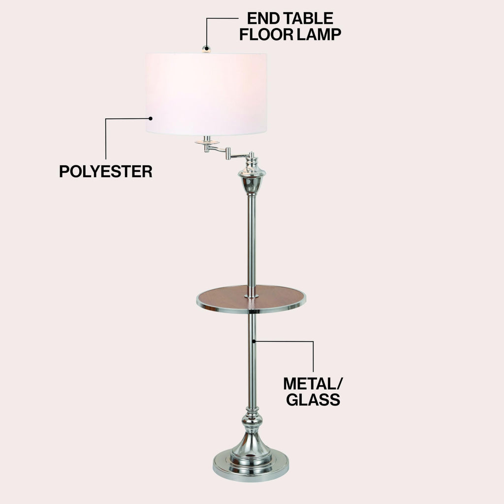 Cora 60" Metal Swing Arm Floor Lamp, Chrome/Brown Wood