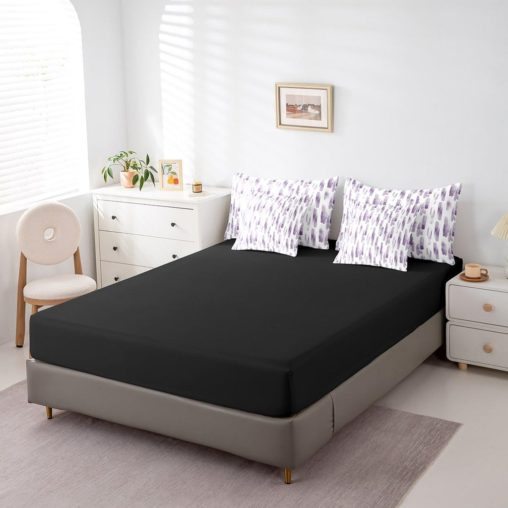 7Pcs Violet Gradient Abstract Comforter Set Queen, Purple Geometric Striped Bed in A Bag for Women Men, Ink Ombre