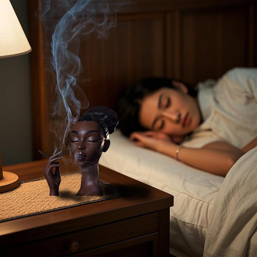 Incense Holder,Black Woman Smoking Head Incense Burner, Sophisticated and Elegant Headscents-Head Incense Burner,Desk